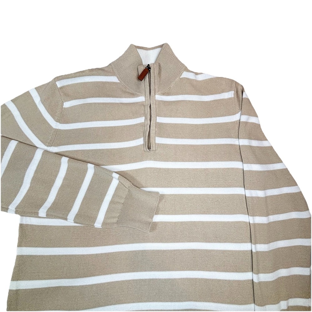 Collars & Co Sweater Men's Small Tan 1/4‎ Zip Striped